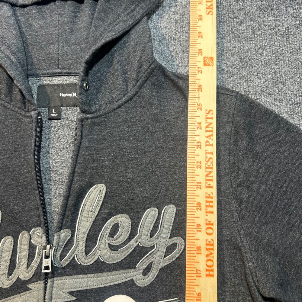 Hurley Mens Full Zip Hoodie Gray Logo Fleece Jacket Large - Picture 6 of 8